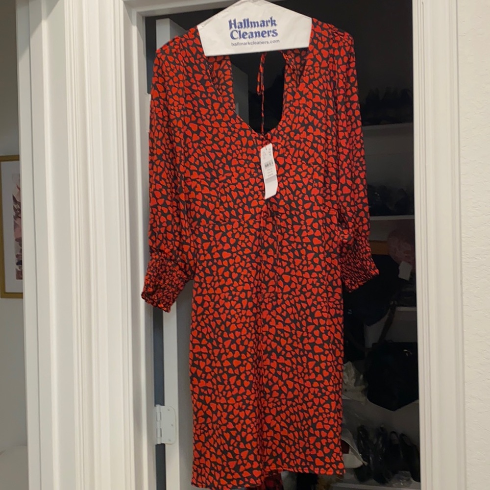 Cute Topshop red and black long sleeve  dress with hearts size 10 sale.
